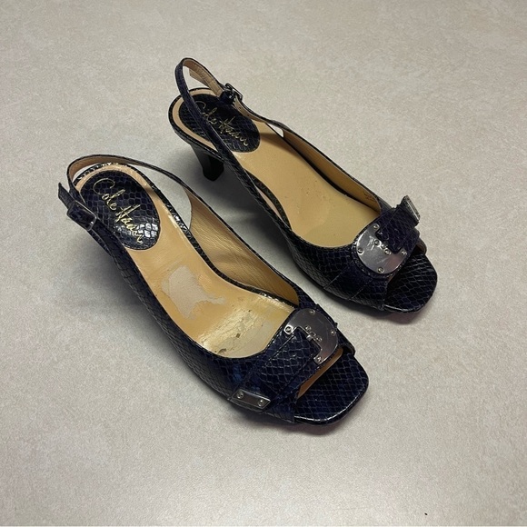 Cole Haan 7B Black Slingback Open Toe heel shoes - Picture 2 of 9